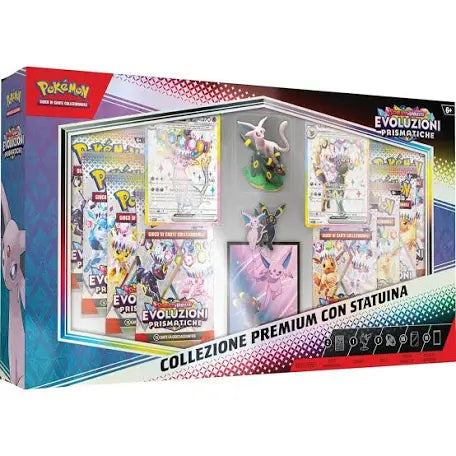 Pokémon collezione premium con statuina evoluzioni prismatiche